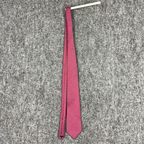 Lands End Tie Mens 60" Long 3.5"‎ Wide Hand Sewn Silk USA Designer Red Flowers - Picture 6 of 8